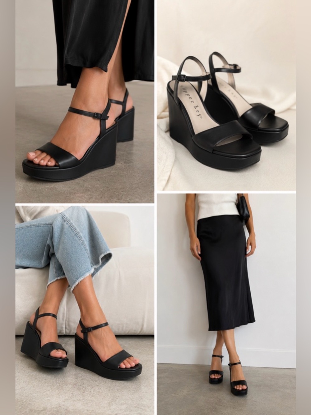 Copper Key Black Platform Wedge Sandals 9.5 Minimalist Y2K Chunky Platform Heels
